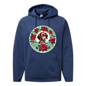 Christmas Dachshund Illustration Festive Doxie Gift Performance Fleece Hoodie