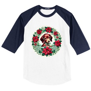 Christmas Dachshund Illustration Festive Doxie Gift Baseball Sleeve Shirt