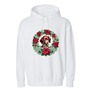 Christmas Dachshund Illustration Festive Doxie Gift Garment-Dyed Fleece Hoodie