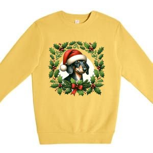 Christmas Dachshund Illustration Festive Doxie Cool Gift Premium Crewneck Sweatshirt