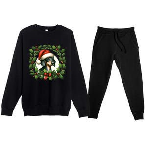 Christmas Dachshund Illustration Festive Doxie Cool Gift Premium Crewneck Sweatsuit Set