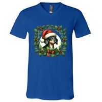 Christmas Dachshund Illustration Festive Doxie Cool Gift V-Neck T-Shirt