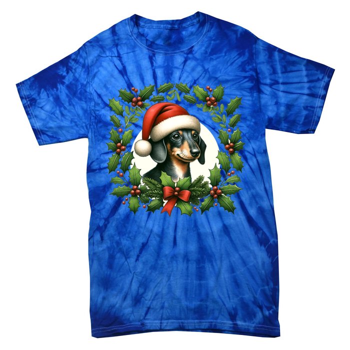 Christmas Dachshund Illustration Festive Doxie Cool Gift Tie-Dye T-Shirt