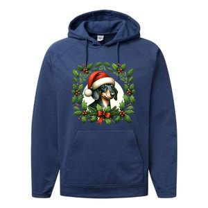 Christmas Dachshund Illustration Festive Doxie Cool Gift Performance Fleece Hoodie