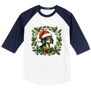 Christmas Dachshund Illustration Festive Doxie Cool Gift Baseball Sleeve Shirt