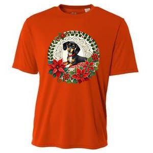 Christmas Dachshund Illustration Festive Doxie Funny Gift Cooling Performance Crew T-Shirt