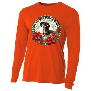 Christmas Dachshund Illustration Festive Doxie Funny Gift Cooling Performance Long Sleeve Crew