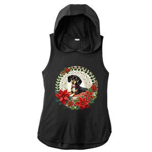 Christmas Dachshund Illustration Festive Doxie Funny Gift Ladies PosiCharge Tri-Blend Wicking Draft Hoodie Tank