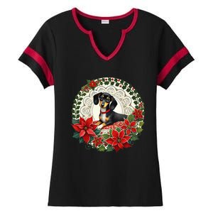 Christmas Dachshund Illustration Festive Doxie Funny Gift Ladies Halftime Notch Neck Tee