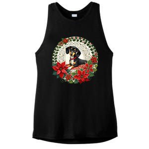 Christmas Dachshund Illustration Festive Doxie Funny Gift Ladies PosiCharge Tri-Blend Wicking Tank