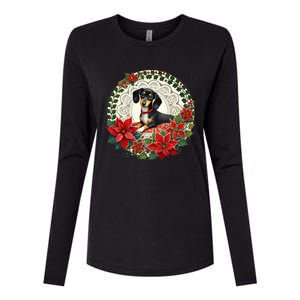 Christmas Dachshund Illustration Festive Doxie Funny Gift Womens Cotton Relaxed Long Sleeve T-Shirt