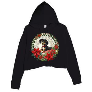 Christmas Dachshund Illustration Festive Doxie Funny Gift Crop Fleece Hoodie