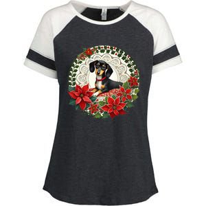 Christmas Dachshund Illustration Festive Doxie Funny Gift Enza Ladies Jersey Colorblock Tee