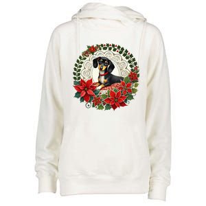 Christmas Dachshund Illustration Festive Doxie Funny Gift Womens Funnel Neck Pullover Hood