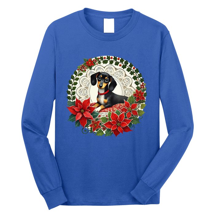 Christmas Dachshund Illustration Festive Doxie Funny Gift Long Sleeve Shirt