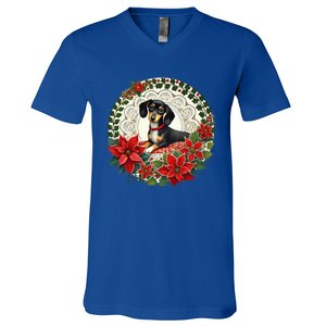 Christmas Dachshund Illustration Festive Doxie Funny Gift V-Neck T-Shirt