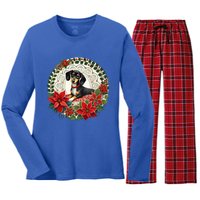 Christmas Dachshund Illustration Festive Doxie Funny Gift Women's Long Sleeve Flannel Pajama Set 