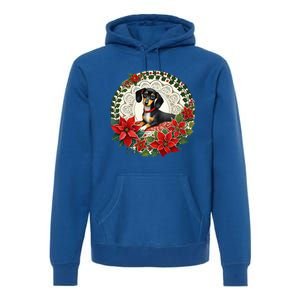 Christmas Dachshund Illustration Festive Doxie Funny Gift Premium Hoodie