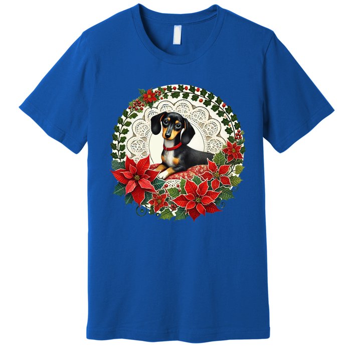 Christmas Dachshund Illustration Festive Doxie Funny Gift Premium T-Shirt