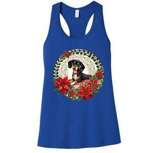 Christmas Dachshund Illustration Festive Doxie Funny Gift Women's Racerback Tank