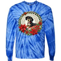 Christmas Dachshund Illustration Festive Doxie Funny Gift Tie-Dye Long Sleeve Shirt