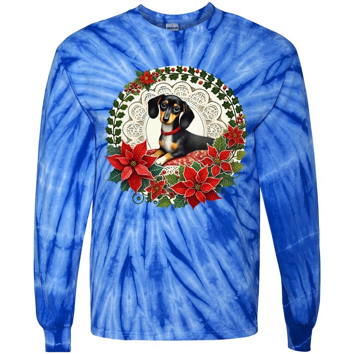 Christmas Dachshund Illustration Festive Doxie Funny Gift Tie-Dye Long Sleeve Shirt