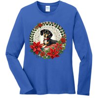 Christmas Dachshund Illustration Festive Doxie Funny Gift Ladies Long Sleeve Shirt