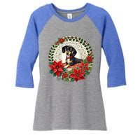 Christmas Dachshund Illustration Festive Doxie Funny Gift Women's Tri-Blend 3/4-Sleeve Raglan Shirt