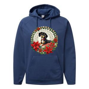 Christmas Dachshund Illustration Festive Doxie Funny Gift Performance Fleece Hoodie