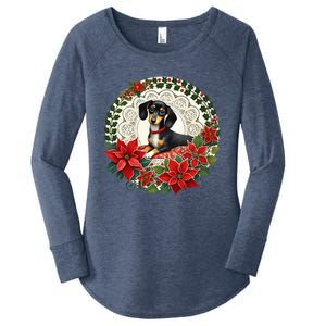 Christmas Dachshund Illustration Festive Doxie Funny Gift Women's Perfect Tri Tunic Long Sleeve Shirt