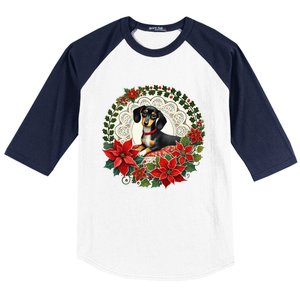 Christmas Dachshund Illustration Festive Doxie Funny Gift Baseball Sleeve Shirt