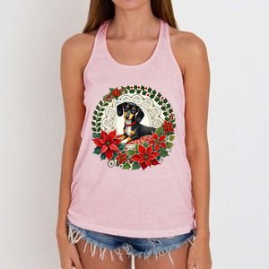 Christmas Dachshund Illustration Festive Doxie Funny Gift Women's Knotted Racerback Tank