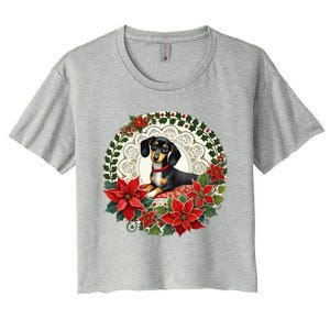 Christmas Dachshund Illustration Festive Doxie Funny Gift Women's Crop Top Tee