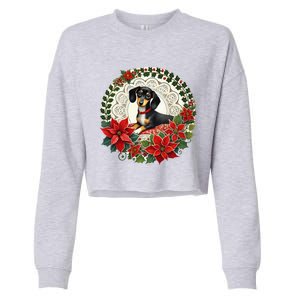 Christmas Dachshund Illustration Festive Doxie Funny Gift Cropped Pullover Crew