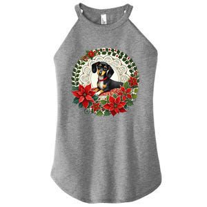 Christmas Dachshund Illustration Festive Doxie Funny Gift Women's Perfect Tri Rocker Tank