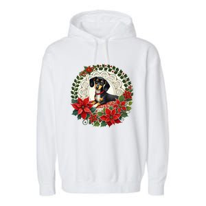 Christmas Dachshund Illustration Festive Doxie Funny Gift Garment-Dyed Fleece Hoodie