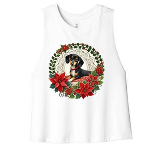 Christmas Dachshund Illustration Festive Doxie Funny Gift Women's Racerback Cropped Tank