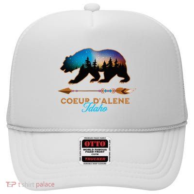 Coeur DAlene Idaho Bear Starry Night Travel Souvenir High Crown Mesh Back Trucker Hat