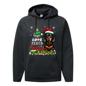 Cute Dachshund Joy Hope Love Peace Christmas Xmas Wiener Dog Performance Fleece Hoodie