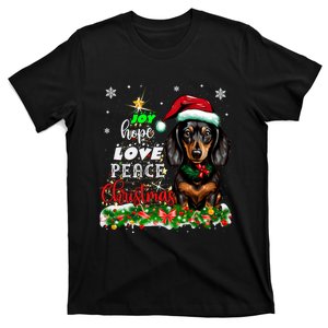 Cute Dachshund Joy Hope Love Peace Christmas Xmas Wiener Dog T-Shirt