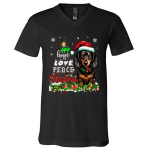 Cute Dachshund Joy Hope Love Peace Christmas Xmas Wiener Dog V-Neck T-Shirt