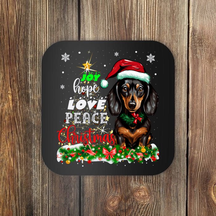 Cute Dachshund Joy Hope Love Peace Christmas Xmas Wiener Dog Coaster