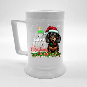 Cute Dachshund Joy Hope Love Peace Christmas Xmas Wiener Dog Beer Stein