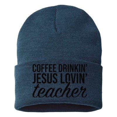 Coffee Drinking Jesus Loving Teacher Coffee Jesus Lovers Sustainable Knit Beanie