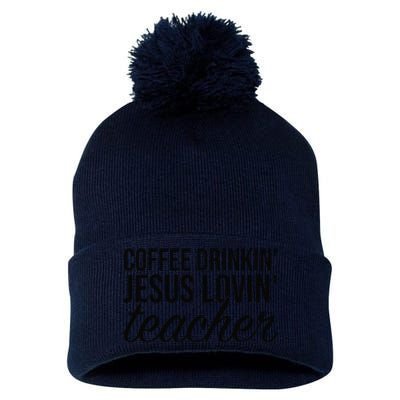 Coffee Drinking Jesus Loving Teacher Coffee Jesus Lovers Pom Pom 12in Knit Beanie