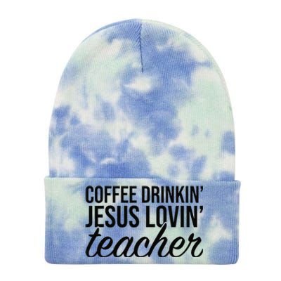 Coffee Drinking Jesus Loving Teacher Coffee Jesus Lovers Tie Dye 12in Knit Beanie