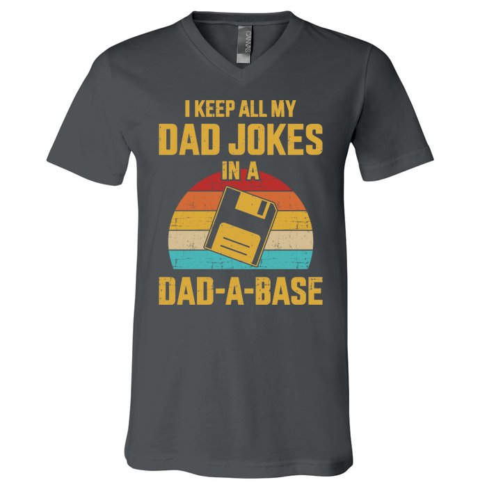 Cute Dad Jokes In Dadabase Vintage For FatherS Day Gift V-Neck T-Shirt