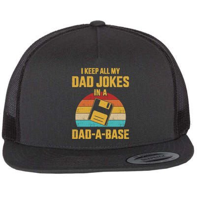 Cute Dad Jokes In Dadabase Vintage For FatherS Day Gift Flat Bill Trucker Hat