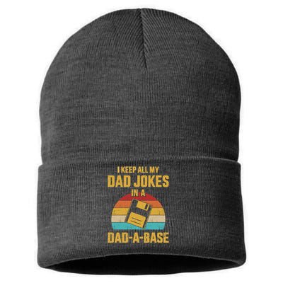 Cute Dad Jokes In Dadabase Vintage For FatherS Day Gift Sustainable Knit Beanie