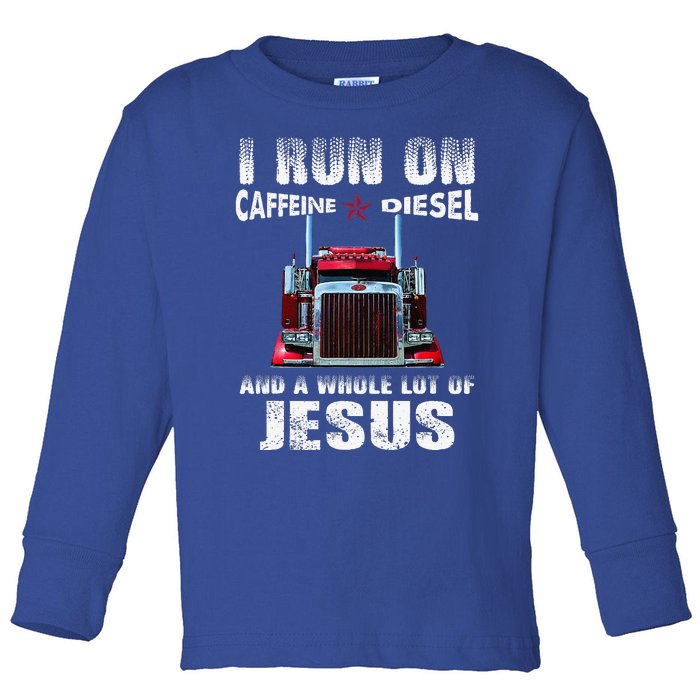 Caffeine Diesel Jesus Christian Trucker Distressed Toddler Long Sleeve Shirt